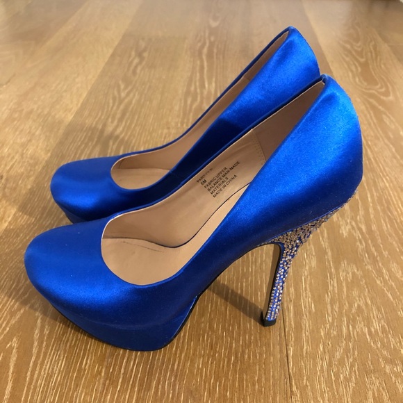 Steve Madden Shoes - Steve Madden Cobalt Blue Jeweled Satin Pumps